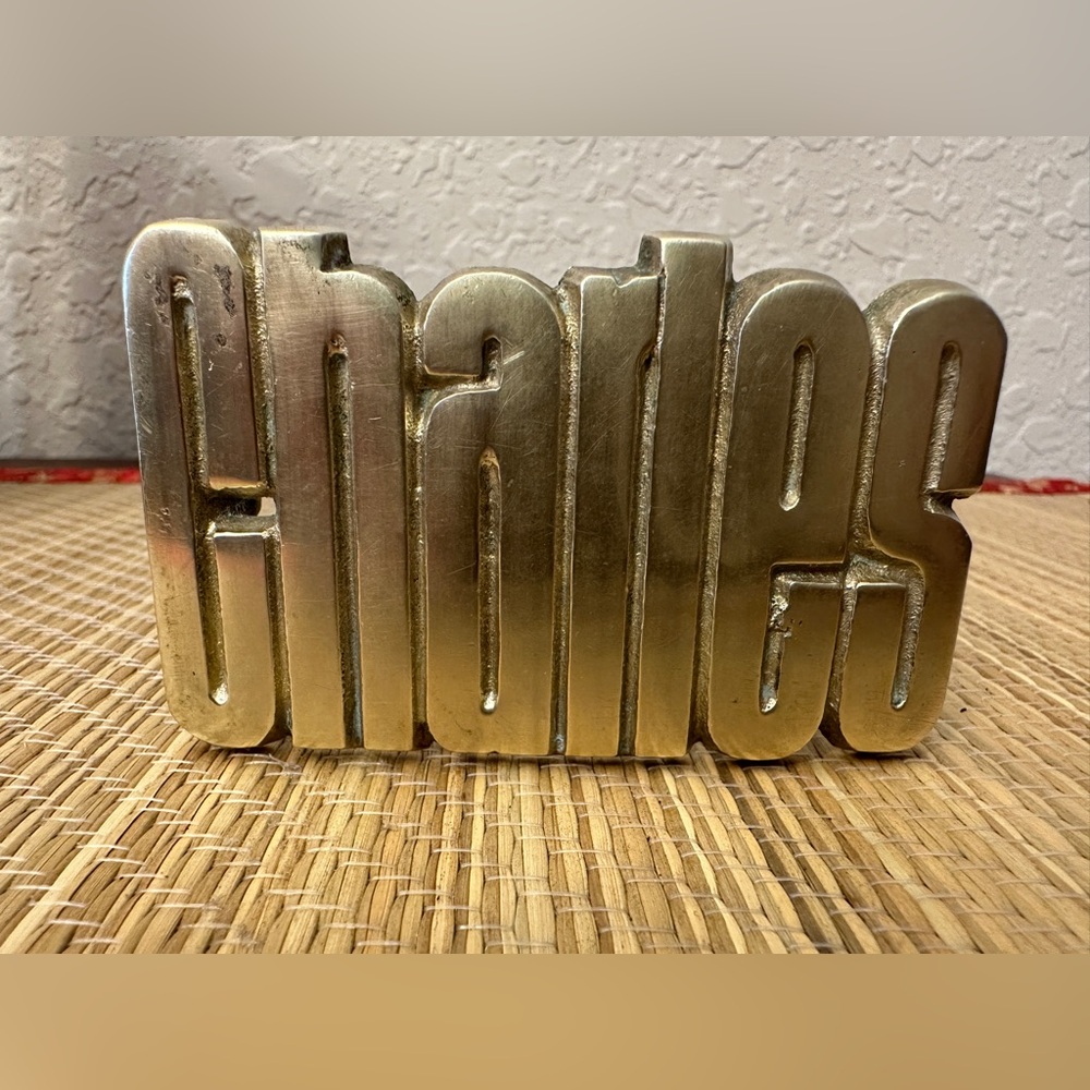 Baron Solid Brass Name Belt Buckle Charles #4414 1978 BBB Vintage